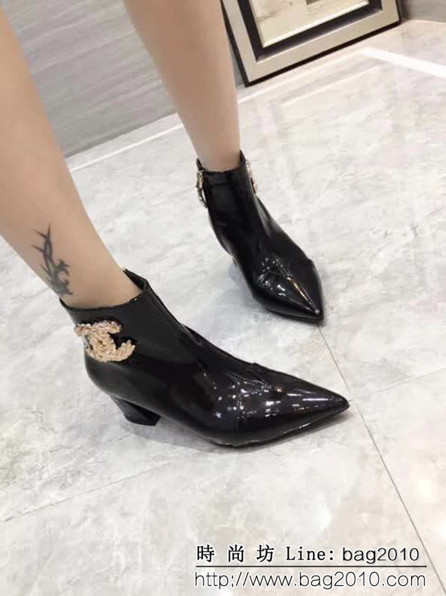 CHANEL香奈兒 代購正品 羊皮拼色中跟短靴 2018新款短筒女靴 QZS2426